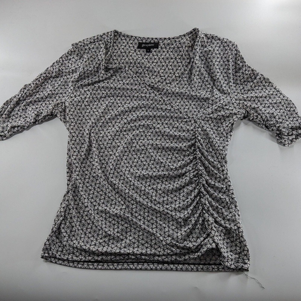 Grayson Women's L Large Half Sleeve Black White Pullover Polyester Blouse Shirt - Picture 2 of 8